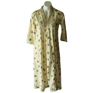 TrueBrowns Women’s Indian Cream Teal Floral Sequined Cotton Maxi Dress Size S